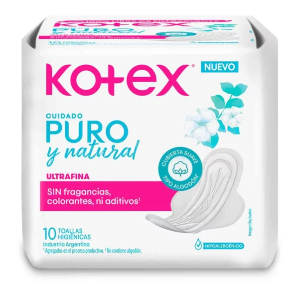 KOTEX TOALLA FEMENINA PURO Y NATURAL ULTRAFINA x10