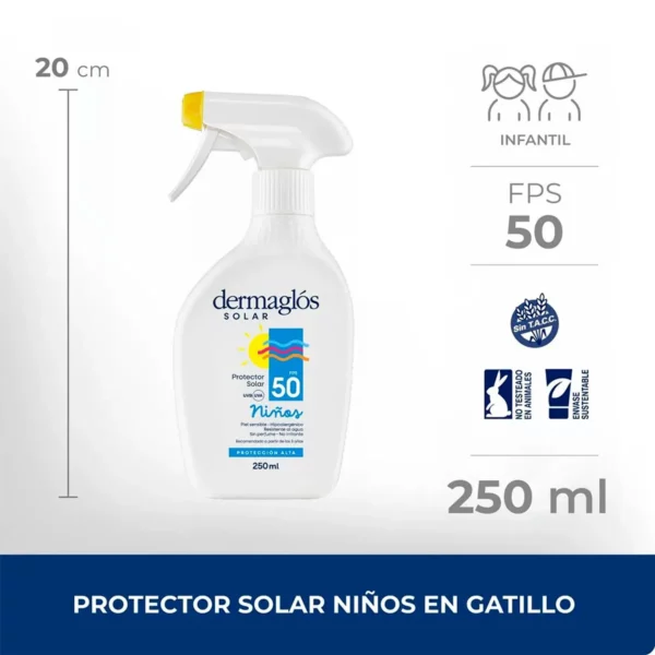 DERMAGLOS SOLAR NIÑOS FPS50 C/GATILLO x250ML - Imagen 2