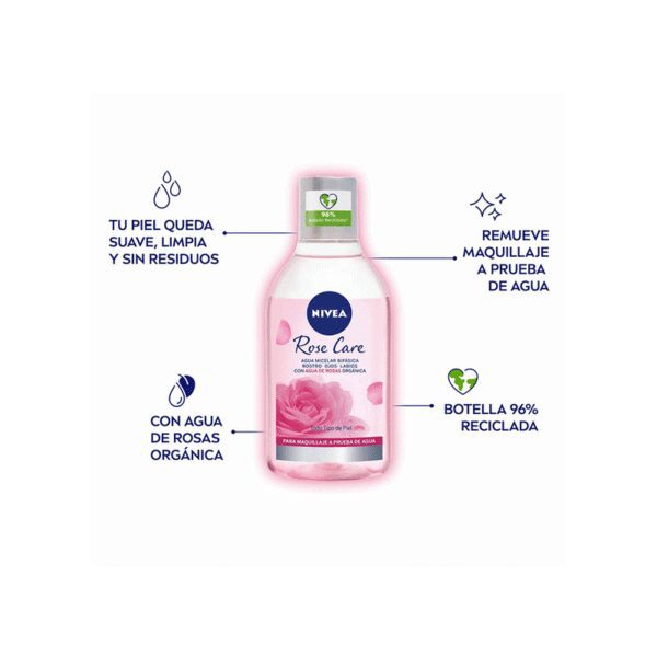NIVEA - FACIAL ROSA CARE AGUA MICELAR BIFASICA x400ml - Imagen 2