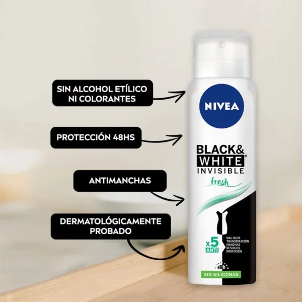 NIVEA DESODORANTE ANTITRANSPIRANTE BLACK Y WHITE INVISIBLE FRESH x150ML - Imagen 2