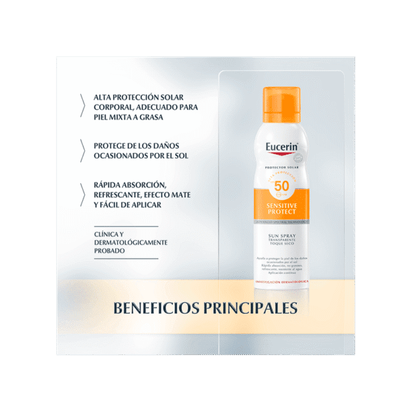 EUCERIN SUN TRANSPARENTE TOQUE SECO FPS 50 x200ML - Imagen 2