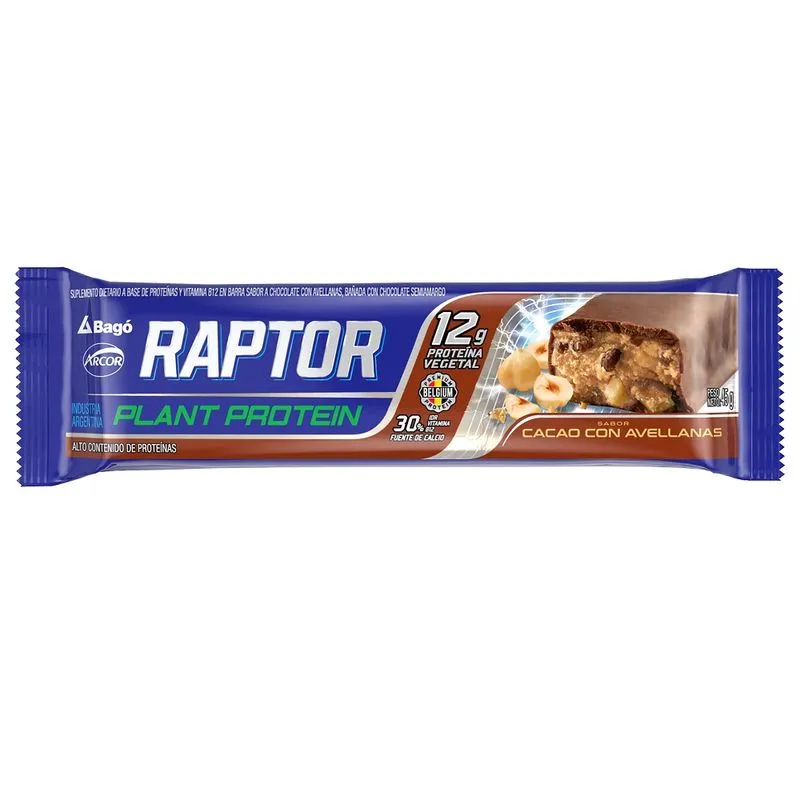 RAPTOR PLANT PROTEIN CHOCOLATE Y AVELLANAS BARRA X 1