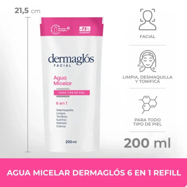 DERMAGLOS FACIAL AGUA MICELAR REFILL LOCIÓN x200ML - Imagen 2