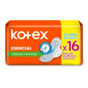 KOTEX TOALLITAS FEMENINAS ESENCIAL CON ALAS X 16