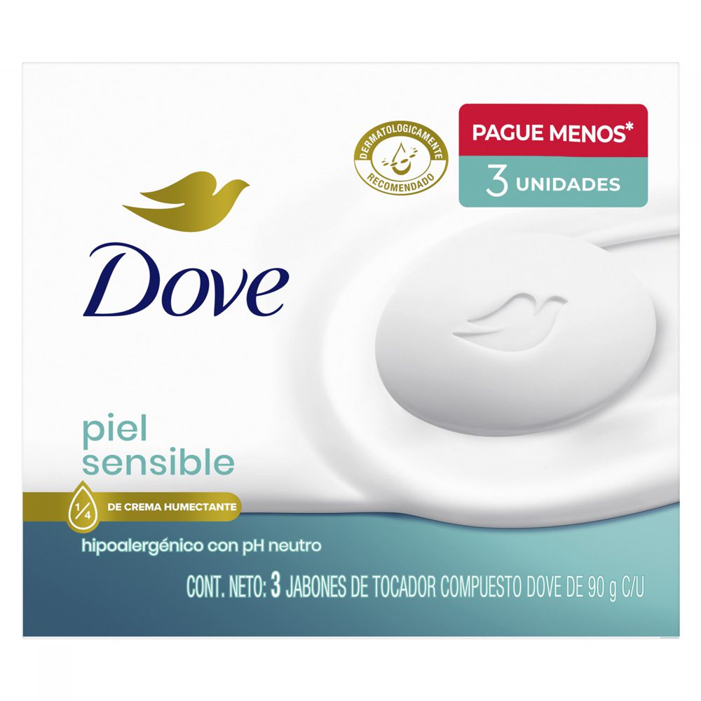 DOVE JABON PIEL SENSIBLE X 3 UNIDADES DE 90 G