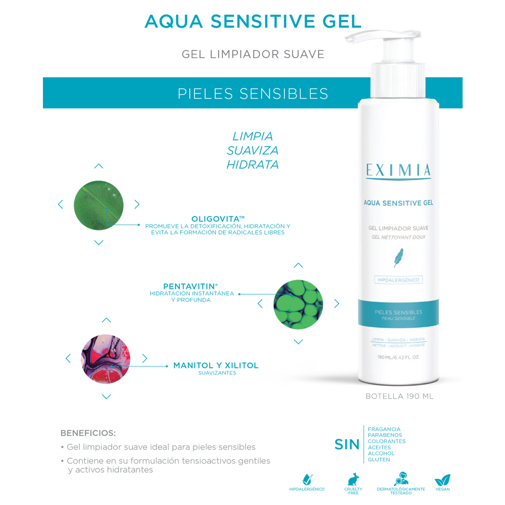 EXIMIA - AQUA SENSITIVE GEL LIMPIADOR SUAVE X 190 ML - Imagen 3