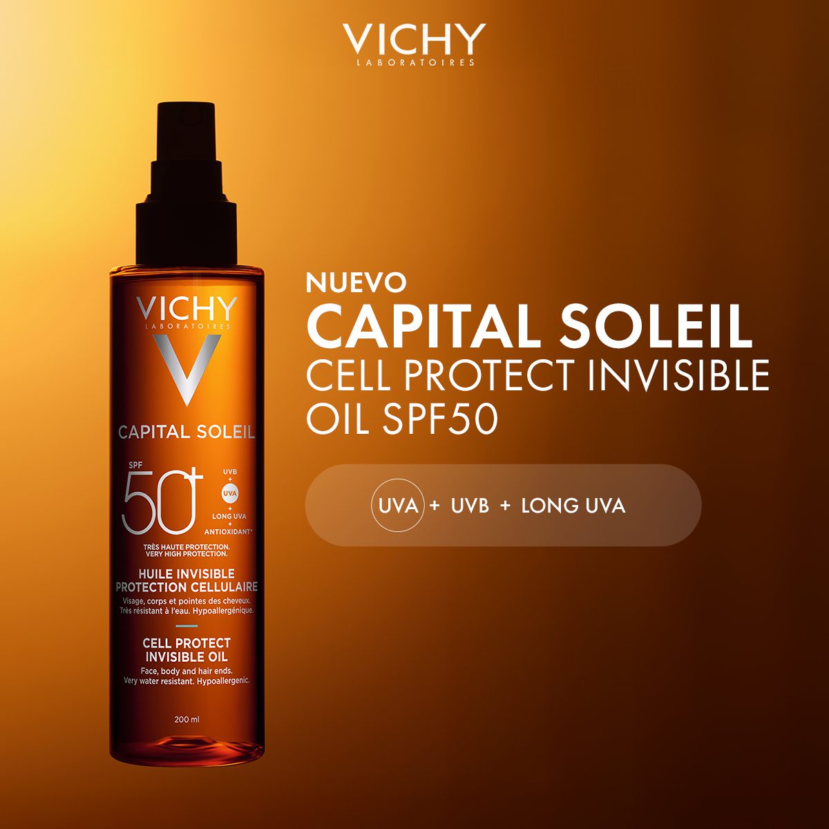 VICHY - CAPITAL SOLEIL CELL PROTECT OIL SPF 50 200ML - Imagen 2