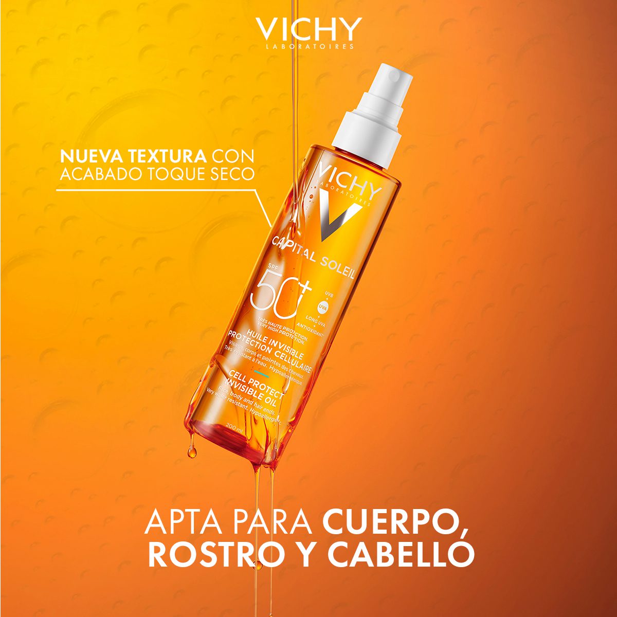 VICHY - CAPITAL SOLEIL CELL PROTECT OIL SPF 50 200ML - Imagen 3